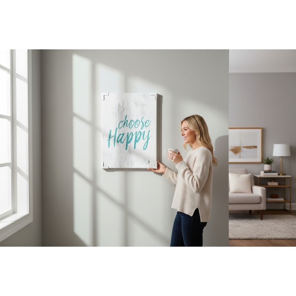 PTM Images Choose Happy Wall Art Home Decor 12x16 Teal White NWOT Typography